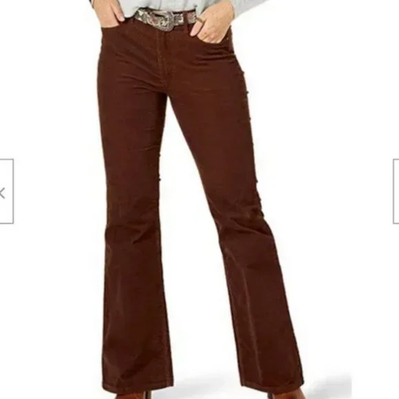 WRANGLER 16 33 X34 NWT Brown Corduroy High Rise Flare Bell Bottom Jeans Western - Picture 2 of 6